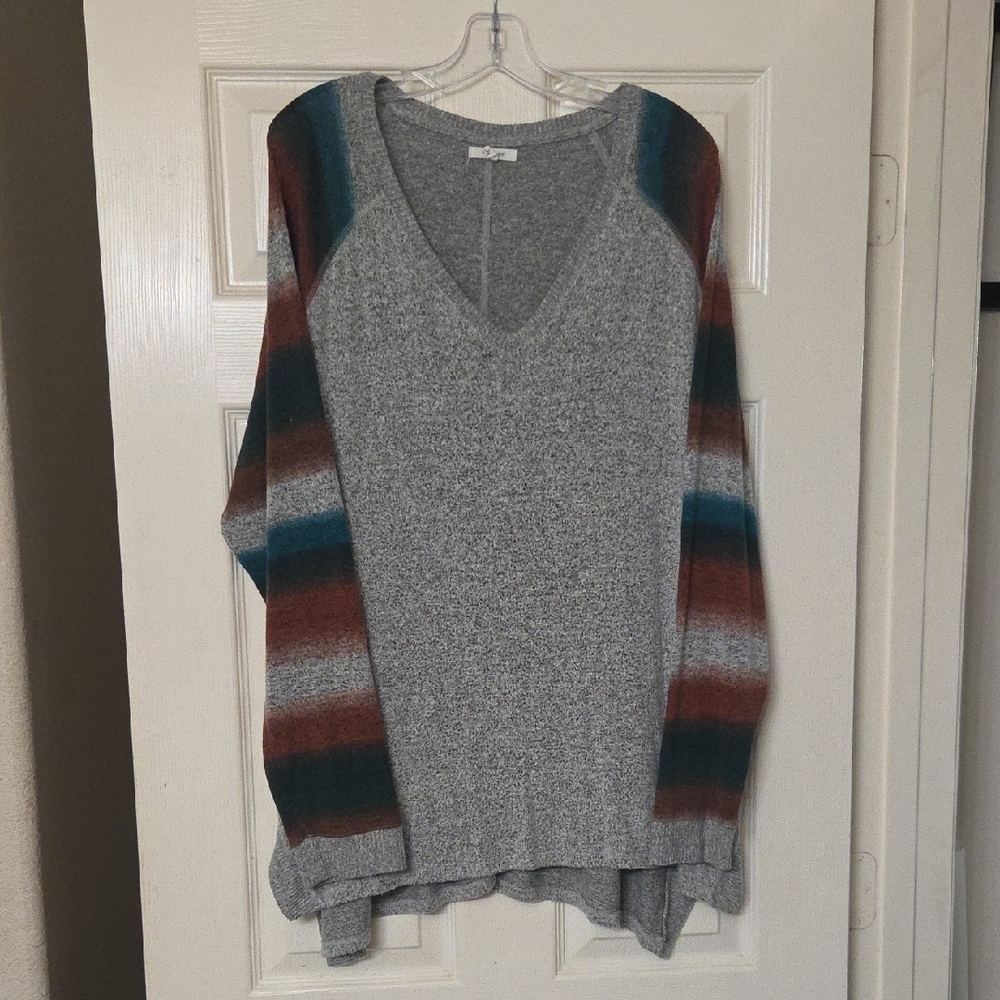 Maurices Gray Sweater with Striped Sleeves